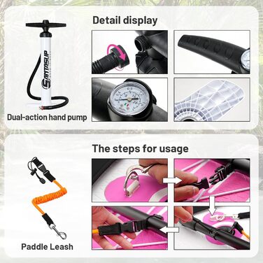 Надувне SUP-борд Stand Up Paddle Board 320/335см з аксесуарами: весло, насос, рюкзак, лінь, водонепроникна сумка. Для дорослих. Колір: корал