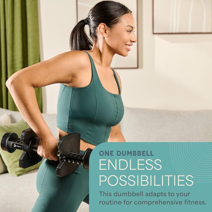 LifePro Регульована гантель - зміна ваги від 1,8 до 40,8 кг, для дому та спортзалу, компактний дизайн, чорний колір