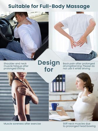 Масажер для шиї Careboda з підігрівом, 3 швидкості, електричний Shiatsu масажер для зняття болю в шиї та плечей. Ідеальний подарунок для водіїв та офісних працівників, чорний