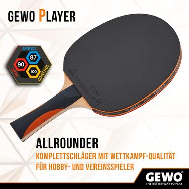 GEWO ракетка для настільного тенісу Player, ITTF, професійна, 2 мм накладка, висока контрольованість і максимальна обертальність, для атакувальних гравців