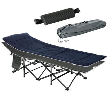Ліжко кемпінгове складне Outsunny з матрацом, 188x64.5x53 см, до 150 кг, темно-синьо-сіре, для дому та відпочинку