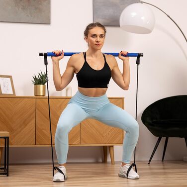 Набір для пілатесу Hop-Sport: портативний тренувальний стік з еспандерами, еластична стрічка для повноцінного тренування тіла, синій