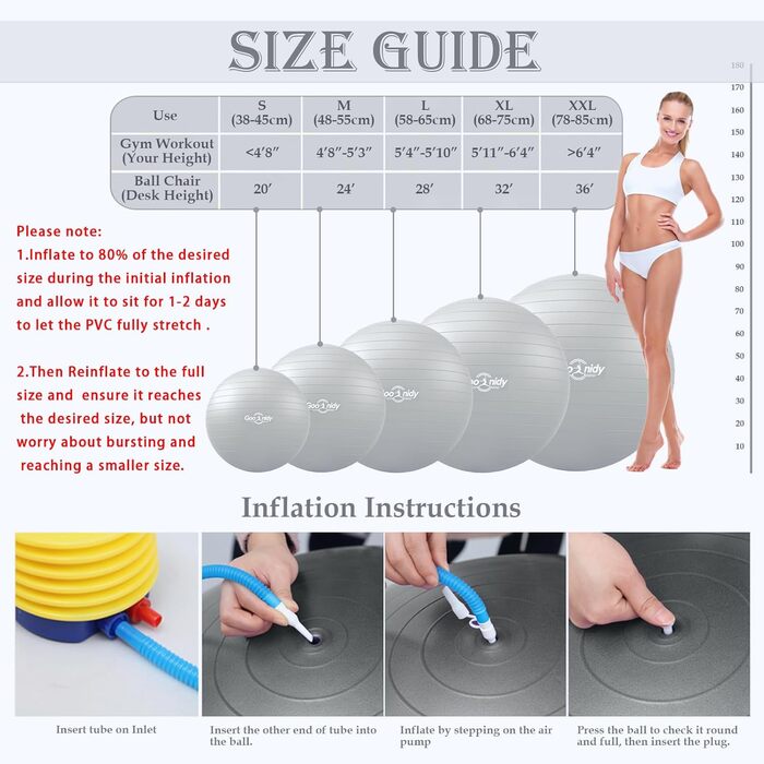 Великий фітнес-м'яч для занять гімнастикою та йогою, 58-65 см (сірий)