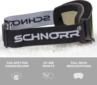 Лижна маска SCHNORR Luchs з дзеркальним покриттям Full REVO, Anti-Fog та UV400 захистом для гірських лиж та сноуборду (Чорна, Золото)