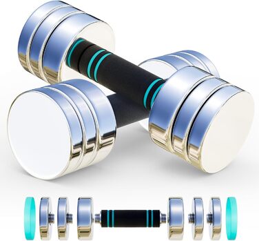 Регульовані гантелі 15 кг, 10 кг, 5 кг - Набір гантелей 2 шт. Ultrakompakt сталеві гантелі з пінопластовою ручкою - Фітнес гантелі для дому 2 x 5KG (Блакитний) (2 x 10KG (Блакитний))