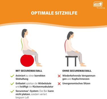 Гімнастичний м'яч SISSEL SECUREMAX 75 см, до 500 кг, сріблястий, 100% ПВХ, для фітнесу та реабілітації, безпечний, з постером та знімачем пробки