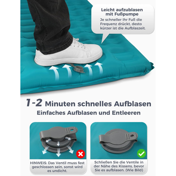 Надувна туристична матрац Yissvic Isomatte з самонадуванням, для кемпінгу, пікніків та подорожей, блакитна