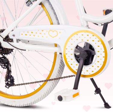 Дівчача дитяча велосипед Sun Baby 20 дюймів, серце, 6 швидкостей Shimano, для дівчаток 6-10 років, білий/золотий