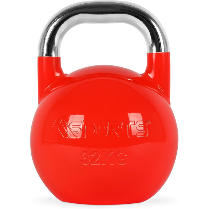 Професійна змагальна гиря Kettlebell 32 кг червона, преміум якість, для фітнесу та тренажерного залу, з навчальним постером, 4-36 кг
