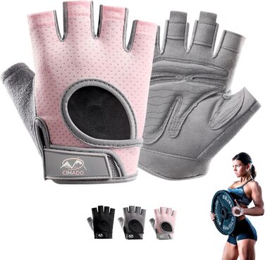 Фитнес рукавички для жінок та чоловіків, дихаючі, нековзні, з підкладкою. Рожевий колір