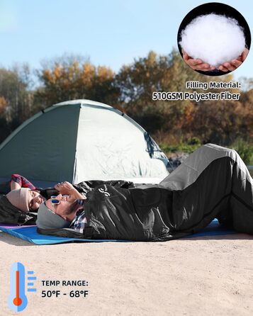 Сплячий мішок Outdoor Sportneer для дорослих та дітей - легкий, зручний для кемпінгу, походу, рюкзака. Розмір 220x75 см, чорно-сірий