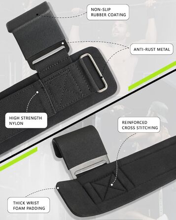 Допоміжні петлі для важкої атлетики Zughilfen – петлі для підйому штанги з захистом зап'ястя, 212 кг, для чоловіків та жінок