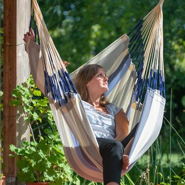 Підвісне крісло La Siesta Domingo для відпочинку: бамбук, сертифікована бавовна GOTS, поворотний механізм 360°, колір Sea Salt, базовий розмір