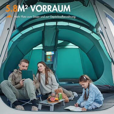 Намет кемпінговий PORTAL Zelt 5 осіб Luxus, водонепроникний 3000 мм, з висотою 2м, тамбуром, дном, вікнами - сімейний намет для кемпінгу, подорожей, фестивалів