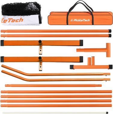 PICKLETECH М'яка сітка для піклболу Slim 4.0-6,7 м - Турнірна сітка - З переносною сумкою - Професійне обладнання для піклболу - Комплект для ігрового поля 22FT-4.0 Slim-Orange