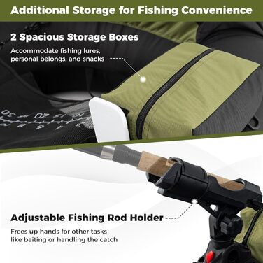 Надувний човен FANTASK для риболовлі з насосом, алюмінієвим веслом та ластами, регульованим утримувачем для вудки, статором для гачків, для дорослих, зелений