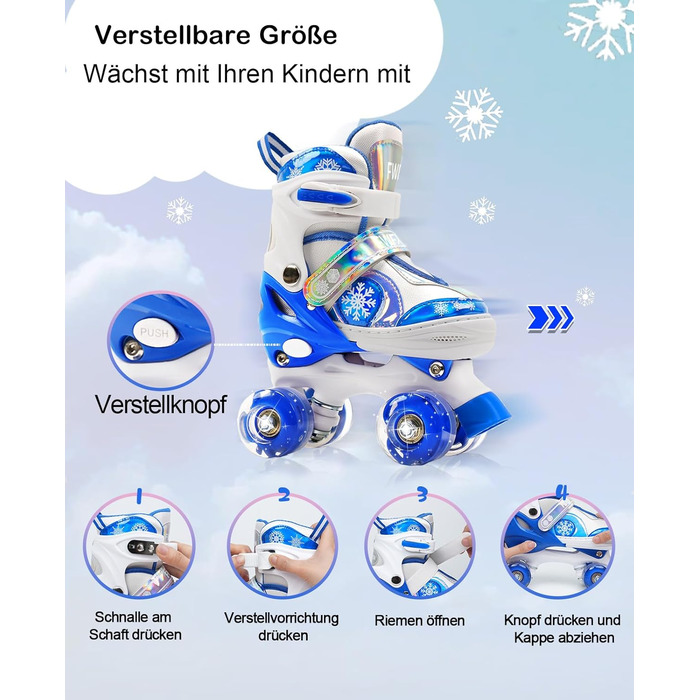 Дитячі ролики FWFX, регульовані, світлові, для занять в приміщенні та на вулиці, розмір S (EU 28-31 / MM 160-200), блакитні