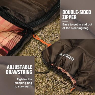 Спальний мішок REDCAMP XL з бавовни, теплий, з капюшоном, фланелевий, компактний, 3-4 сезони, для дорослих та дітей, для кемпінгу, риболовлі, зимовий, коричневий, 2lbs наповнювач