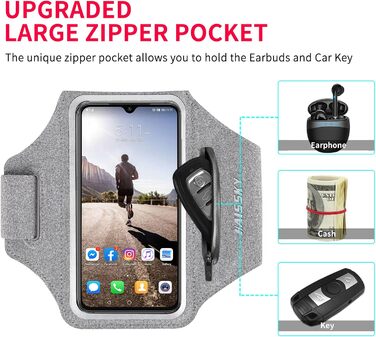 Спортивний браслет для телефону Haissky з кишенькою для навушників (6.9 дюйми) - сірий