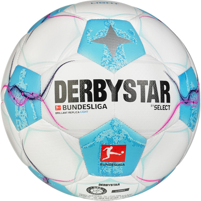 Футбольний м'яч Derbystar Bundesliga Replica Light V24, розмір 4, білий/синій/рожевий, для юніорів