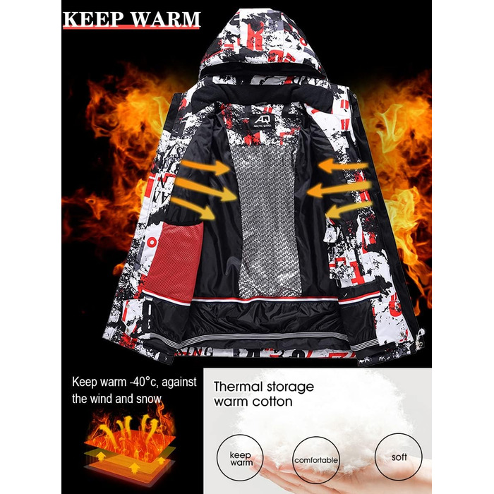 RIUIYELE Комплект чоловічий: куртка та штани для катання на лижах, тепла зимова куртка з підігрівом, качулка, для сноуборду та гірськолижного спорту, Orange/Abendrot, розмір L