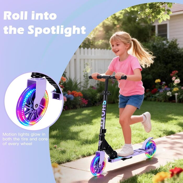 Самокат дитячий SUOTU з колесами 145 мм, до 100 кг, світлодіоди, складаний, регульована висота, алюмінієвий (Чорно-фіолетовий) для хлопчиків та дівчаток 3-12 років