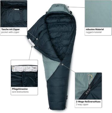 Сплячий мішок Qeedo Fluffy 0 Daunen - 4 сезони, комфортна температура 0°C, RDS-сертифікат (Сірий, M)