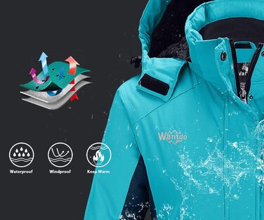 Жіноча зимова куртка Wantdo для катання на лижах, сноуборді, туризму. Тепла флісова куртка з капюшоном, вітрозахисна, з підкладкою, колір: блакитний