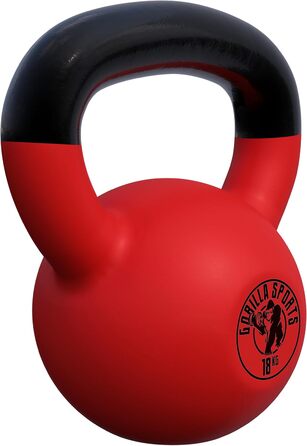 Кетлбел GORILLA SPORTS 18 кг, чавунний з вініловим покриттям, гиря для фітнесу та силових тренувань