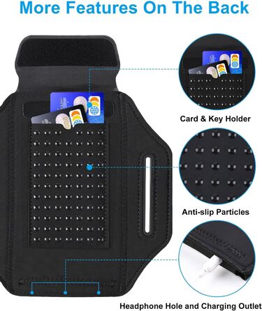 Сумка для телефону на руку для бігу з кишенькою для навушників, ремінець для iPhone 17 16 15 14 13 12 11 Pro Max Galaxy S24 S23 Ultra, чорний (до 6,8 дюймів)