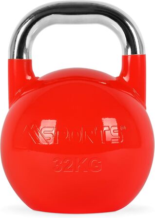 Професійна змагальна гиря Kettlebell 32 кг червона, преміум якість, для фітнесу та тренажерного залу, з навчальним постером, 4-36 кг
