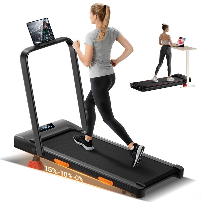 Бігова доріжка Lontek для дому, складана з нахилом 15%, Walking Pad до 136 кг, з пультом - чорна