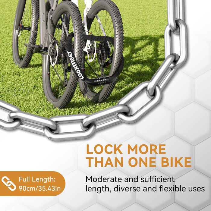 Замки для велосипедів: надійне ланцюгове кільце з кодовим замком, 90 см, рівень безпеки 8, 5-значний код, для велосипеда, мотоцикла, ролера, дверей (чорний та білий - стабільний)
