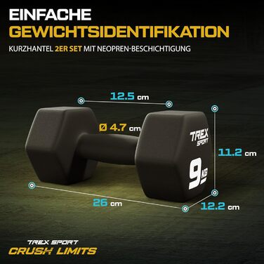Набір неопренових гантелей TREX SPORT 2 x 9 кг для жінок і чоловіків, комплект 2 шт. (від 4 до 20 кг)
