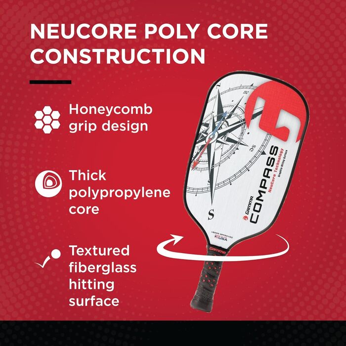 Падл для піклболу Gamma NeuCore з товстим стільниковим ядром, структурованою композитною або графітовою поверхнею, USAPA сертифікований – преміальна ракетка для піклболу
