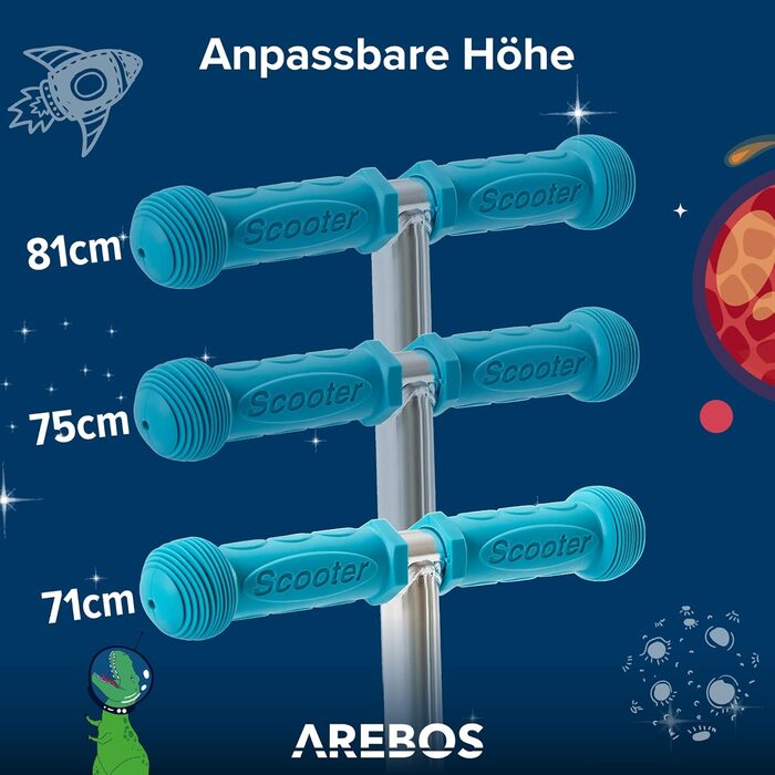 Дитячий самокат Arebos 3-в-1 з сидінням та спинкою, для хлопчиків і дівчаток, міський самокат із регульованим кермом, LED XXL колесами, гальмом, до 50 кг
