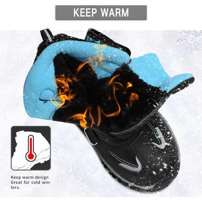 Дитячі зимові черевики ASHION: утеплені, для ходьби та трекінгу, розмір 39 EU, чорний колір