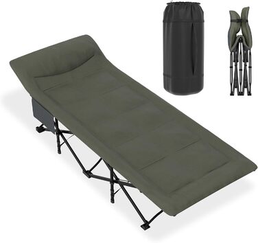 Розкладне ліжко для кемпінгу FIVMEN 185x75 см з матрацом, подушкою та кишенею, до 250 кг, для відпочинку на природі, риболовлі та гостей