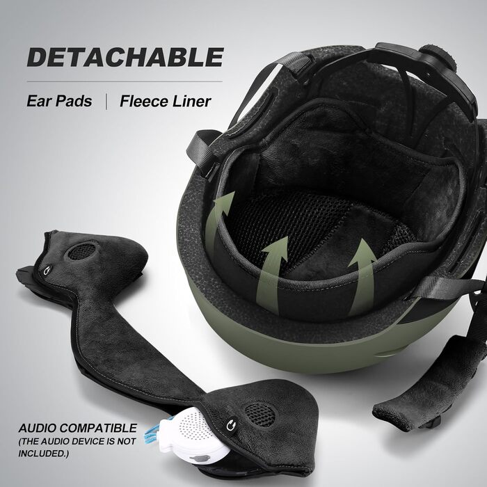 Шолом для сноуборду та гірських лиж Odoland з маскою, захист від УФ-променів, вітрозахист, розмір M (57-59 см), оливковий