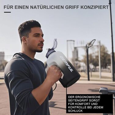 Фляга для води GEMFUL 2.2 л зі трубочкою, велика спортивна пляшка з маркуванням часу, BPA-free, для фітнесу, велоспорту, активного відпочинку та роботи (Білий/Чорний)