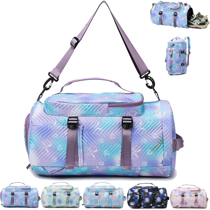 Спортивна сумка AUNGKWANG для дівчаток, водонепроникна, з відділенням для взуття та мокрих речей (рожева/фіолетова)