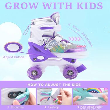 Ролики дитячі ERNAN регульовані, LED ролики для дівчаток та хлопчиків, комфортні, для підлітків та початківців, ідеальні для подарунка на День народження та Різдво (фіолетовий)