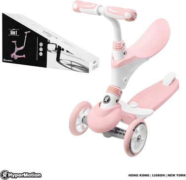Самокат дитячий Kinderroller 5 в 1 рожевий: самокат-біговел, з сидінням, для дівчаток та хлопчиків