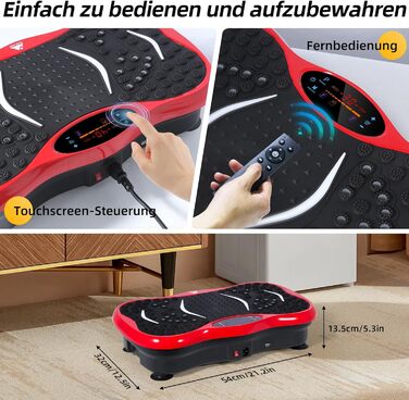 Вібраційна платформа EVOLAND з 5 програмами тренувань, Bluetooth, стрічки опору для всього тіла - червона