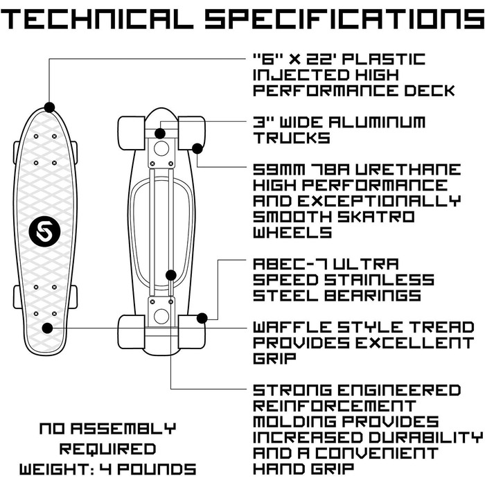 Скейтборд Skatro Mini-Cruiser 22 дюйми, пластиковий, ретро-стиль, Grey Thunderstorm