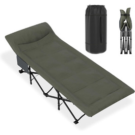 Розкладне ліжко для кемпінгу FIVMEN 185x75 см з матрацом, подушкою та кишенею, до 250 кг, для відпочинку на природі, риболовлі та гостей