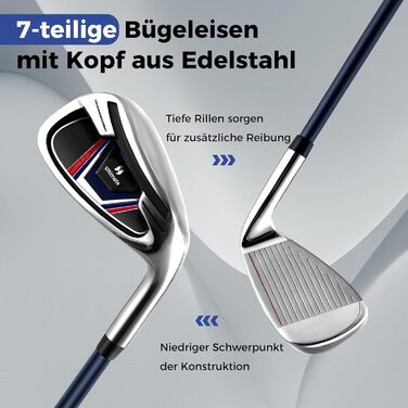 GYMAX Комплект гольф-клубу для чоловіків, повний набір гольф-клубу з драйвером #1, фейрвеєм #3, гібридом #5, залізом #5, #6, #7, #8, #9, #P, #S, паттером, 3 чохлами та переносною сумкою, блакитний