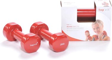 Гантелі top vit® 2 кг з вініловим покриттям, набір 2 шт, для чоловіків, жінок і літніх, чавунні, червоні, 7 вагових категорій
