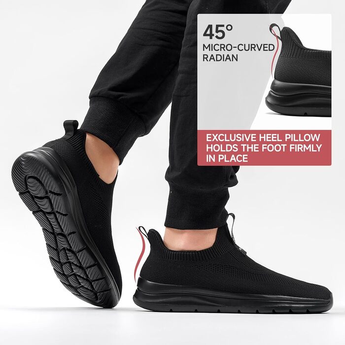 Сліпони чоловічі Sosenfer: зручні дихаючі кросівки без шнурівків для занять спортом, прогулянок та тренувань (1272, чорний, 44 EU)