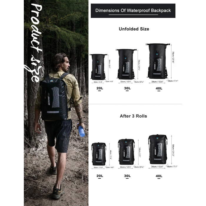 Водонепроникний рюкзак IDRYBAG Dry Bag 30L: сухий, плаваючий, для подорожей, каякінгу, чорний